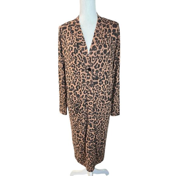 Revolve LNA Clothing Brushed Dean Long Cardi Leopard casual duster neutral - Picture 2 of 8
